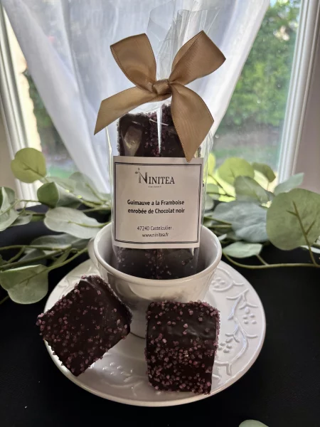 Guimauve framboise enrobé de chocolat noir