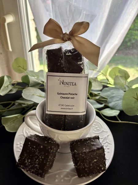 Guimauve pistache enrobé de chocolat noir
