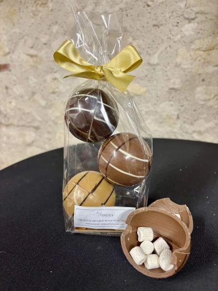 Lot de 3 Bombes de chocolat, Noir, Lait, Caramel remplie de mini guimauves